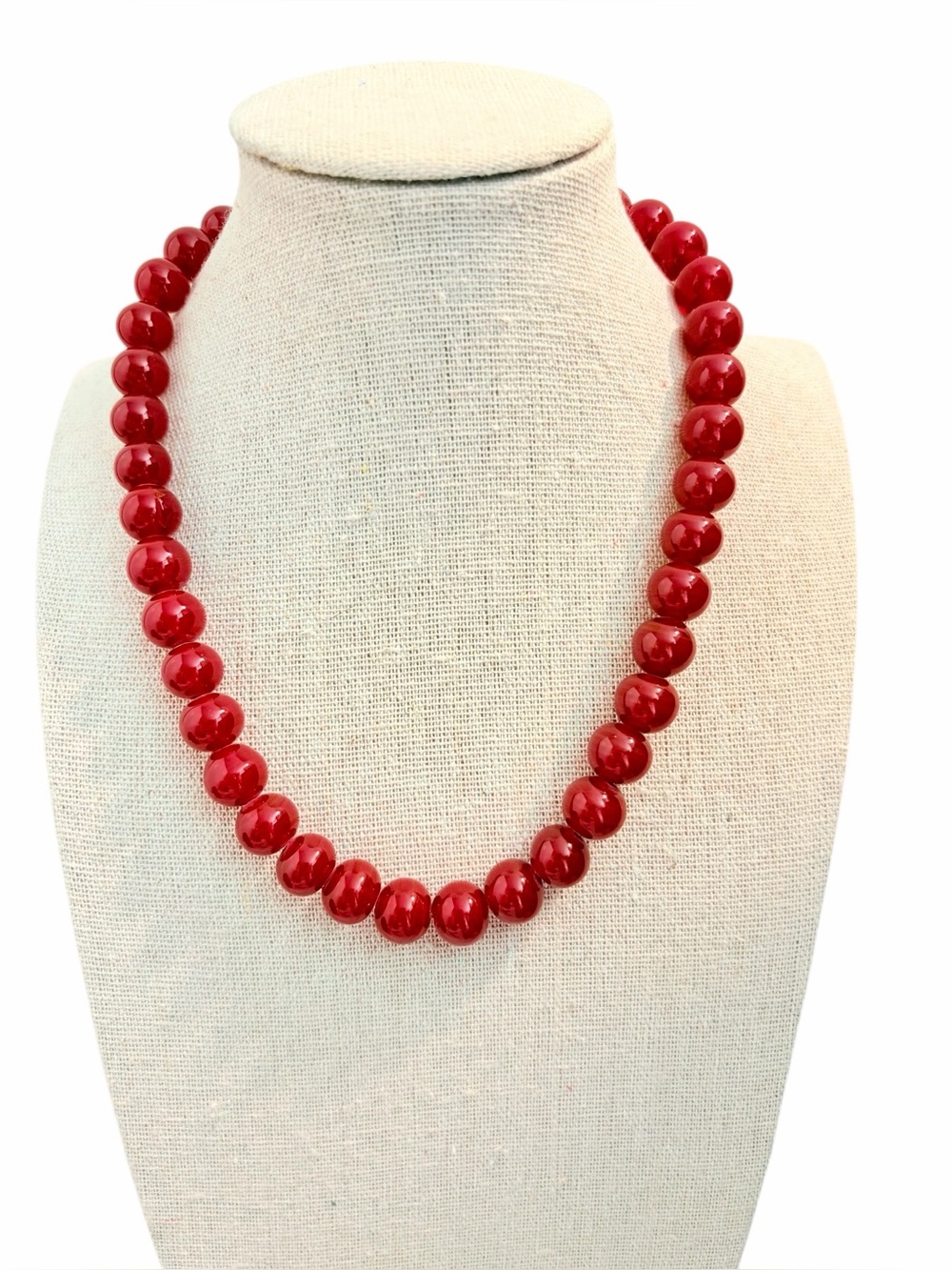 Vintage 30s Chunky Red Glass Beaded Necklace